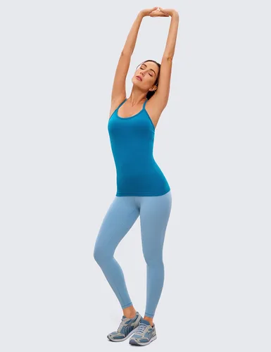 Vista 3 de CRZ YOGA - Camisetas deportivas para mujer, sin mangas, sin costuras, con espalda cruzada y brasier incorporado, camiseta para entrenamiento