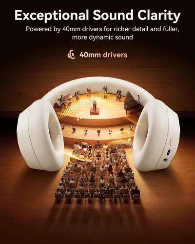 Vista 6 de Auriculares híbridos con cancelación activa de ruido, auriculares inalámbricos de 120 horas de reproducción, Bluetooth 6.0 con pantalla de Perla