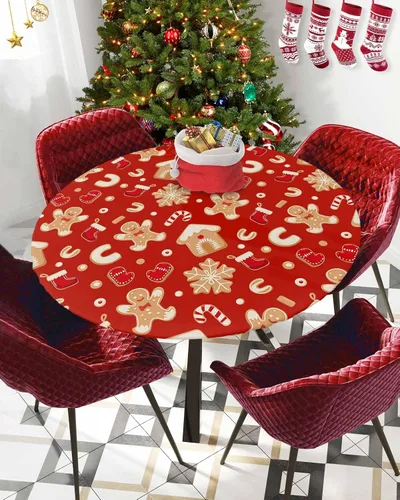 Vista 43 de Mantel ajustado para mesa redonda, mantel de otoño con hojas de otoño y calabaza de Acción de Gracias con borde elástico, mantel impermeable de Beige