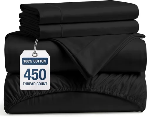 Vista 17 de LANE LINEN Sábanas de cama individual – 450TC algodón peinado de fibra larga de alta calidad, color blanco Soft & Breathable Twin Sheet &
