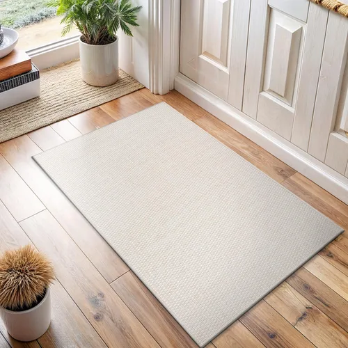 Vista 4 de Tapete de Puerta de Yute Fácil 2x3 Pies Interior Exterior Alfombras Naturales Alfombra de Fibra Sólida Alfombra de Área Tejida Boho Fácil de Limpiar