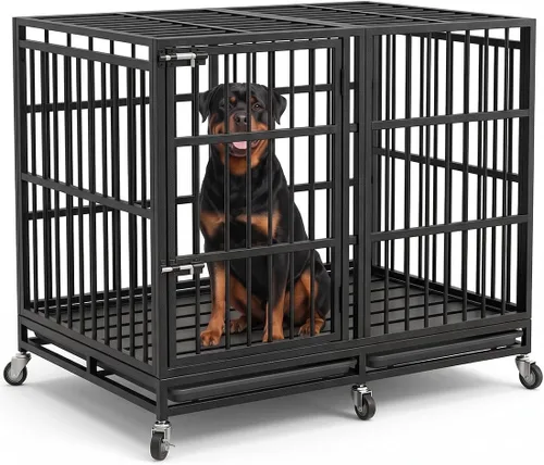 Vista 5 de KOKOTANGS Mueble de jaula para perros de 38 pulgadas, resistente para perros grandes, jaula de madera a prueba de fugas y masticaciones para perros