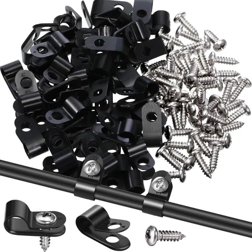 Vista 23 de Hicarer Paquete de 50 abrazaderas de cable tipo R, clips de sujeción de cable de montaje de tornillo de nailon con 50 tornillos para gestión de Negro