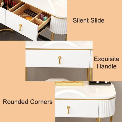 Vista 7 de Escritorio de tocador con espejo iluminado, mesa de tocador de lujo ligera con luces, 3 modos de iluminación de color, brillo ajustable, mesa