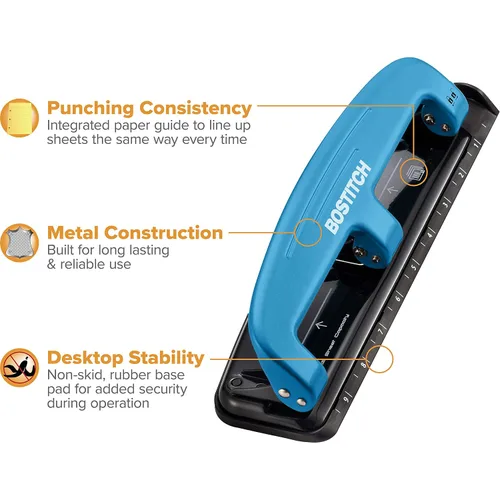 Vista 4 de Bostitch Office EZ Squeeze™ Reduced Effort 3-Hole Punch, Blue (2103), 12 Sheet (Pack of 4)