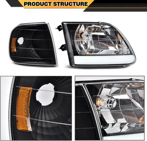 Vista 5 de CNNELL Juego de faros LED DRL estilo fábrica y luces de estacionamiento de esquina compatibles con F150 Expedition 1997-2002/Ford F150 Lente