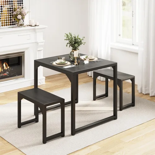 Vista 3 de Gizoon - Juego de mesa de comedor cuadrada para 2, mesa de cocina con 2 bancos, color negro