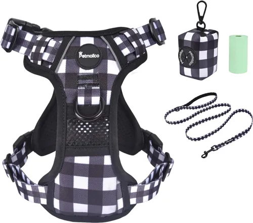 Vista 23 de Petmolico Juego de arnés para perro sin tirones con accesorio de correa, asa de fácil control, chaleco reflectante para razas pequeñas, chaleco