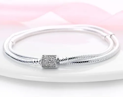Vista 4 de LONGLUCK Pulsera auténtica que se adapta a la mayoría de los dijes, cadena de serpiente de plata de ley 925 y oro rosa, con cierre redondo