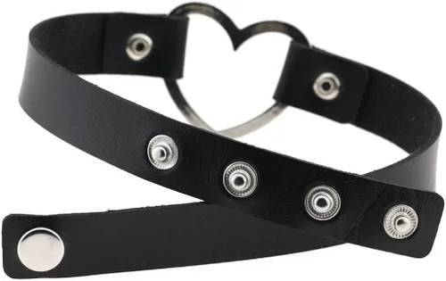Vista 3 de FM FM42 Multicolor PU Simulated Leather Heart Ring Collar Choker Necklace 17.72" Length