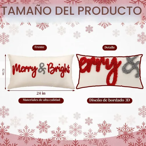 Vista 2 de Boao Merry & Bright - Fundas de almohada lumbar de 12 x 24 pulgadas Rojo Blanco