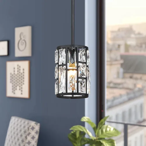 Vista 7 de MEXO Lámpara colgante de cristal moderna de 2 piezas con acabado mate negro, iluminación colgante, candelabro de cristal para sala de estar, cocina