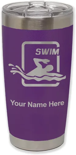 Vista 30 de LaserGram Vaso aislado al vacío de 20 onzas, para natación, grabado personalizado incluido (negro) Engraved Gift for Swimmers, Vacuum Insulated