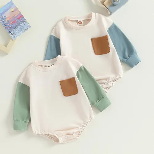Vista 2 de Mameluco de verano para bebé niño, trajes de mameluco de bloque de color, lindo overol de 3, 6, 12, 18 meses