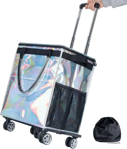 Vista 11 de Bolsas de comestibles reutilizables sobre ruedas, bolsa de asas con ruedas, carrito de compras portátil para comestibles con ruedas y bolsa con Negro