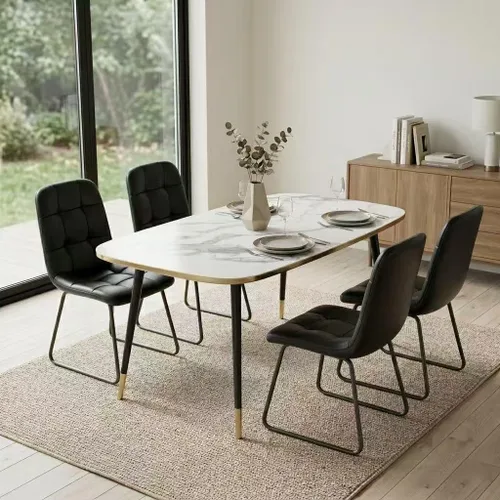 Vista 29 de HIPIHOM Mesa de comedor moderna de granja de 47.2 pulgadas, mesa de comedor rectangular de madera con patas de metal para 4 personas para comedor