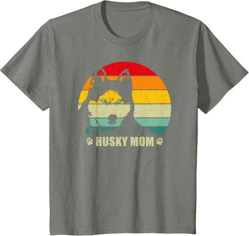 Vista 17 de Husky Mom Retro Dog Lover Mother Siberian Huskies Tee Women T-Shirt Asphalt Grey