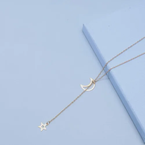 Vista 4 de Yheakne Collar Boho Star Lariat Gargantilla Oro Media Luna Collar hueco Estrella Colgante Collar Cadena Minimalista Y Collar Joyería para Mujeres