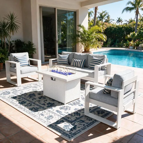 Vista 20 de LayinSun - Juego de muebles de patio de aluminio para exteriores de 4 piezas, sofá de conversación moderno de metal con mesa de café y cojines Negro