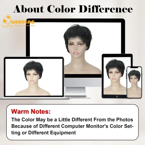 Vista 6 de Peluca sintética sin pegamento con capas Pixie corto para mujer, color negro, para uso diario, Cosplay