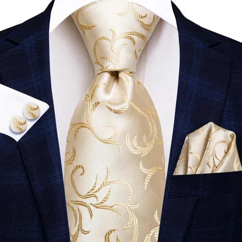 Vista 185 de Hi-Tie Corbata clásica de cachemira para hombre con pañuelo y gemelos a cuadros