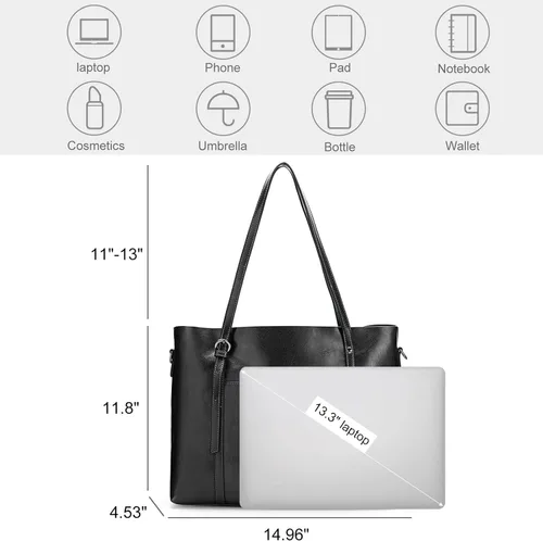 Vista 3 de S-ZONE Bolso de mano de cuero genuino con asa superior para mujer bolso de hombro de gran capacidad
