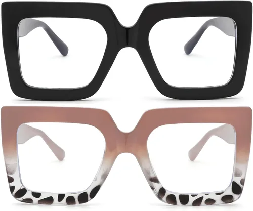 Vista 10 de Gafas de luz azul de gran tamaño para mujer, marco cuadrado grueso, elegantes gafas sin receta