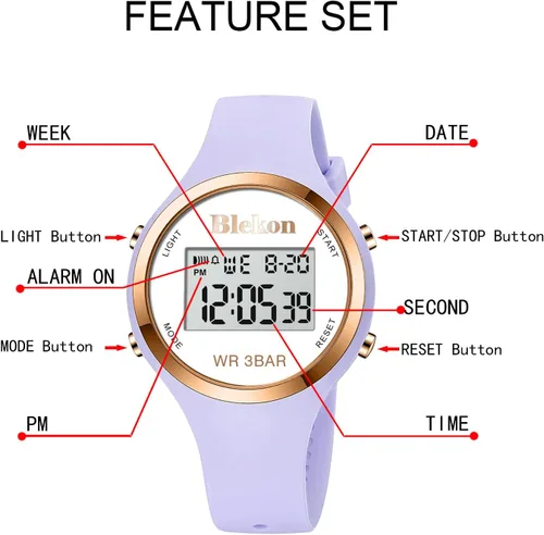 Vista 2 de Blekon Original Outdoor Sport Watches Alarm Clock Waterproof Digital Watch