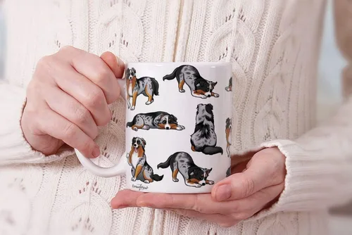 Vista 6 de MUGBREW Taza de café de cerámica con posturas divertidas de pastor australiano, 11 onzas