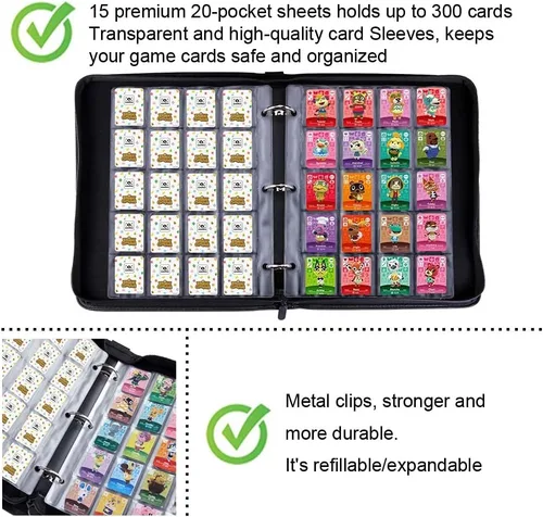 Vista 2 de kitguard Carpeta de 300 bolsillos compatible con tarjetas Amiibo de tamaño pequeño, leyenda de Zelda Breath of The Wild Cards, caja de transporte