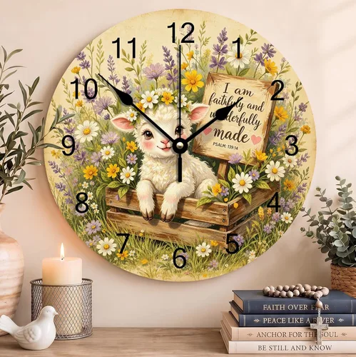 Vista 63 de Reloj de pared con versículo bíblico, con cita religiosa, reloj de madera, texto inspirador cristiano, reloj de madera rústico personalizado