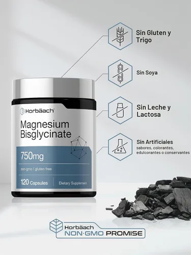 Vista 5 de Horbäach Bisglicinato de magnesio 120 cápsulas 750 mg Suplemento sin OMG y sin gluten