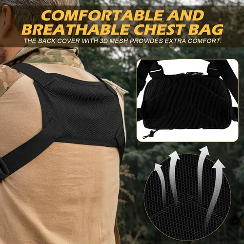 Vista 6 de Bolsa de pecho para hombre, mochila táctica para el pecho Molle con funda oculta para pistola
