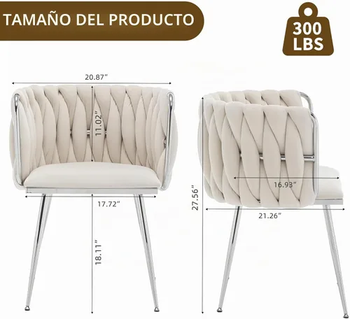 Vista 2 de Juego de 2 Sillas de Comedor de Terciopelo, Sillas Tapizadas para Comedor con Patas de Metal, Sillas de Comedor Modernas 2, Sillas Modernas de Beige