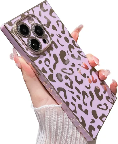 Vista 14 de Elegante Compatible con iPhone 12 Funda de Borde Rectangular, Lindo Patrón de Leopardo de Lujo Funda con Plateado Protector de Cámara TPU Suave A