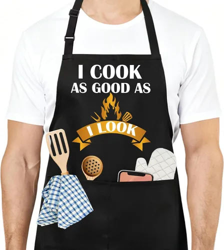 Vista 27 de Divertido delantal de cocina para mujeres y hombres, delantal de cocina para hornear con 2 bolsillos, lindo regalo de cumpleaños, Navidad, día
