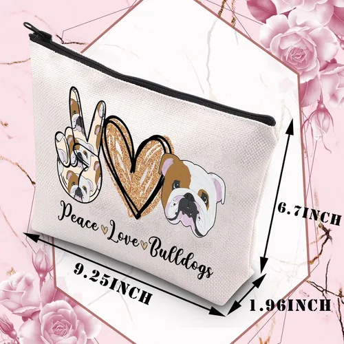 Vista 2 de BDPWSS Bolsa de maquillaje Bulldog, regalos para amantes de los bulldogs, regalos de paz y amor, regalos para mujeres, Bulldog mamá, kit