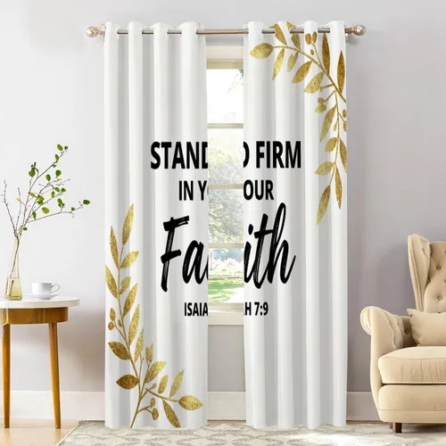 Vista 16 de Shrahala Cortinas blancas S inspiradoras para ventanas de cocina, cortinas negras con palabras cristianas para cafetería, cortinas opacas