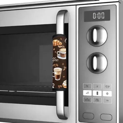 Vista 4 de Juego de 4 fundas protectoras de repuesto para manija de puerta de refrigerador con temática de té de la tarde para microondas, horno, refrigerador
