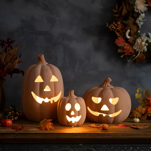 Vista 4 de NUPTIO Decoración de Halloween de calabaza de terracota: 7.5 "H Jack O