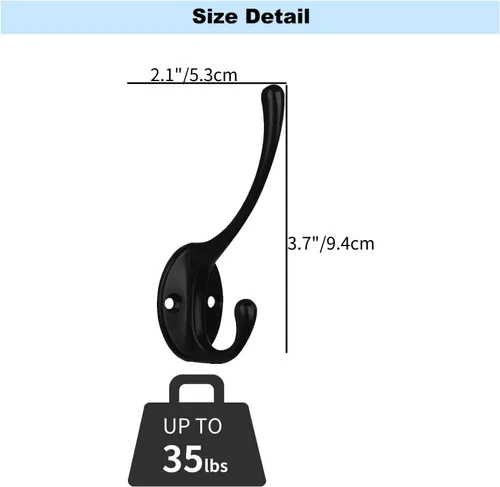 Vista 2 de Kruodop 10 Piezas Ganchos para Abrigos Ganchos de Pared para Colgar Trabajo Pesado, Ganchos para Toallas Negros Montados en la Pared, Colgador