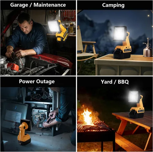 Vista 7 de DTEZTECH Luz de trabajo LED para batería Dewalt de 20 V máximo, luz de inundación portátil inalámbrica de 25 W 1500 LM con cabezal giratorio de 90°