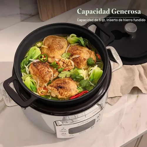 Vista 7 de All-Clad Olla de cocción lenta eléctrica 7 en 1 de 5 cuartos de galón con acero inoxidable y hierro fundido, 1200 W - Olla esmaltada negra