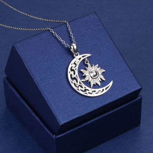 Vista 2 de FLYOW Collar con colgante de luna creciente de plata de ley S925 para mujeres adolescentes niñas regalo de cumpleaños