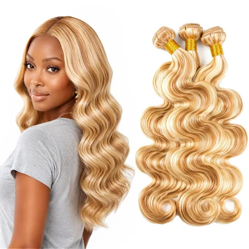 Vista 249 de P4613 Cabello humano rizado onda profunda marrón y paquetes mixtos 8 10 12 P4613 Ombre Marrón-Rubio-DP