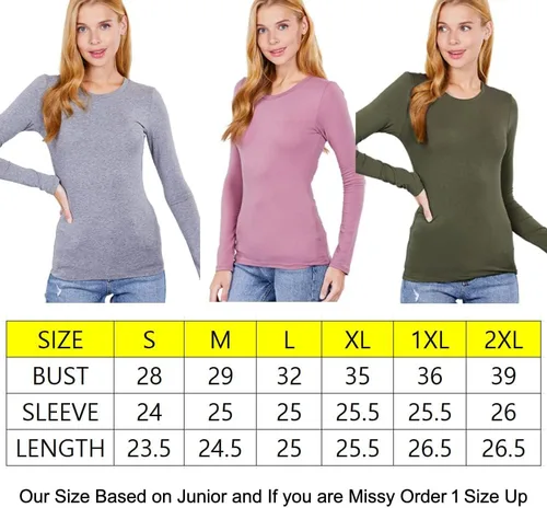 Vista 5 de Camisa básica de algodón suave y liso para mujer, manga larga, cuello redondo y cuello en V, tallas S a 2XL