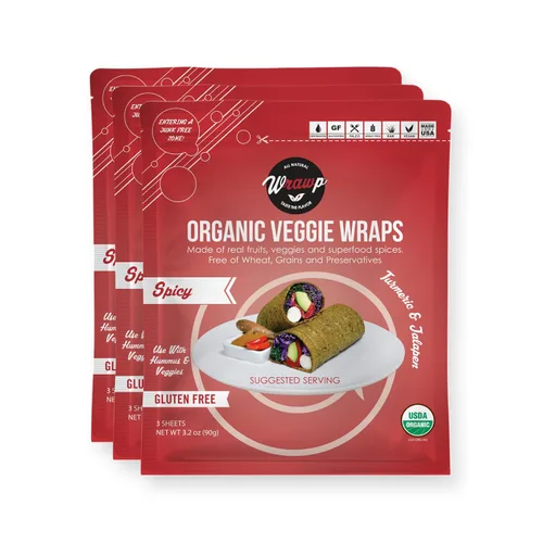 Vista 10 de WrawP Paquete variado de mini envoltura vegetal orgánica de 3 sabores (original, espirulina, vida vegetal) estable en el estante, todo natural, sin
