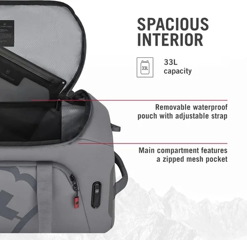Vista 5 de Victorinox Touring 2.0 Sports Duffel - Bolsa de lona moderna y duradera para el gimnasio, la piscina o la pista - Cuenta con bolsa impermeable - 33