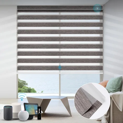 Vista 10 de SmartWings Persianas motorizadas de cebra con cenefa funcionan con Alexa, Homekit Thread, persianas inteligentes de doble capa con control de luz