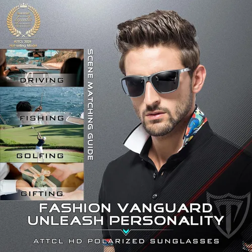 Vista 2 de ATTCL - Lentes de sol polarizados con marco de metal retro para hombre